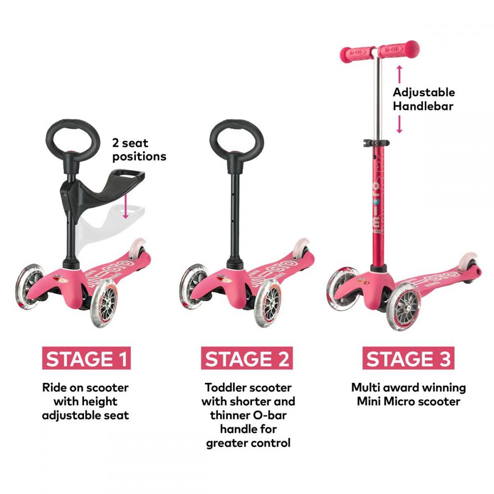 Micro Mini 3-in-1 Deluxe Ride On Seated Scooter - Pink