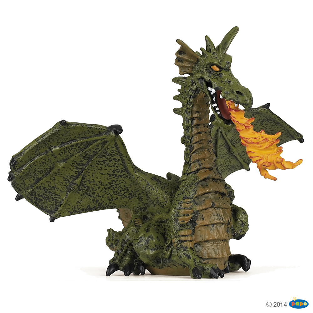 Papo Green Winged Dragon With Flame Figure